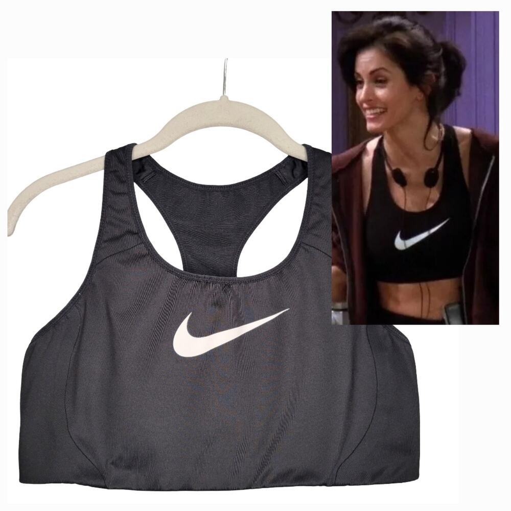 ASO Monica Friends Nike sports bra women's size XL black‎ white swoosh dri-fit